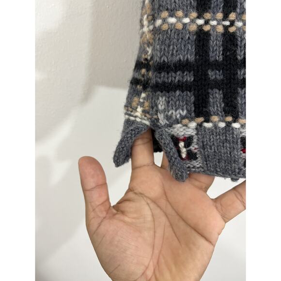 90s Cottagecore Grandma Wool Knit S Windowpane Plaid Vest Rustic Grunge Cozy Y2K - Picture 6 of 12